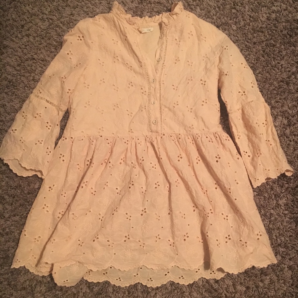 Eyelet half button-up blouse